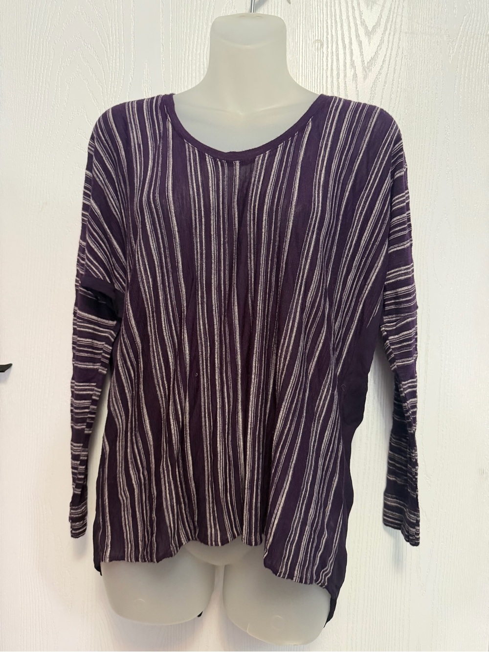 Language Striped Long-Sleeve Top in Purple and Cream